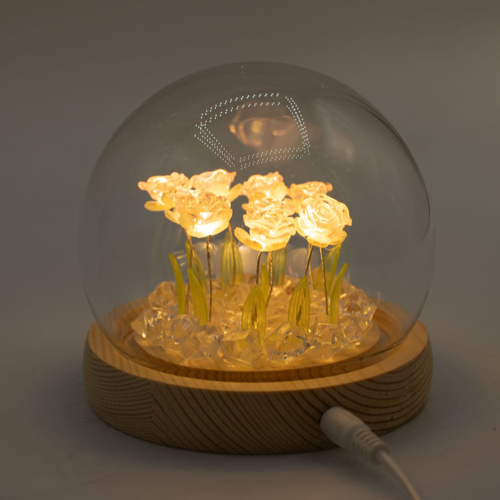 Floral Glow Garden Dome, 10 Pink Roses | USB LED Rose Lamp