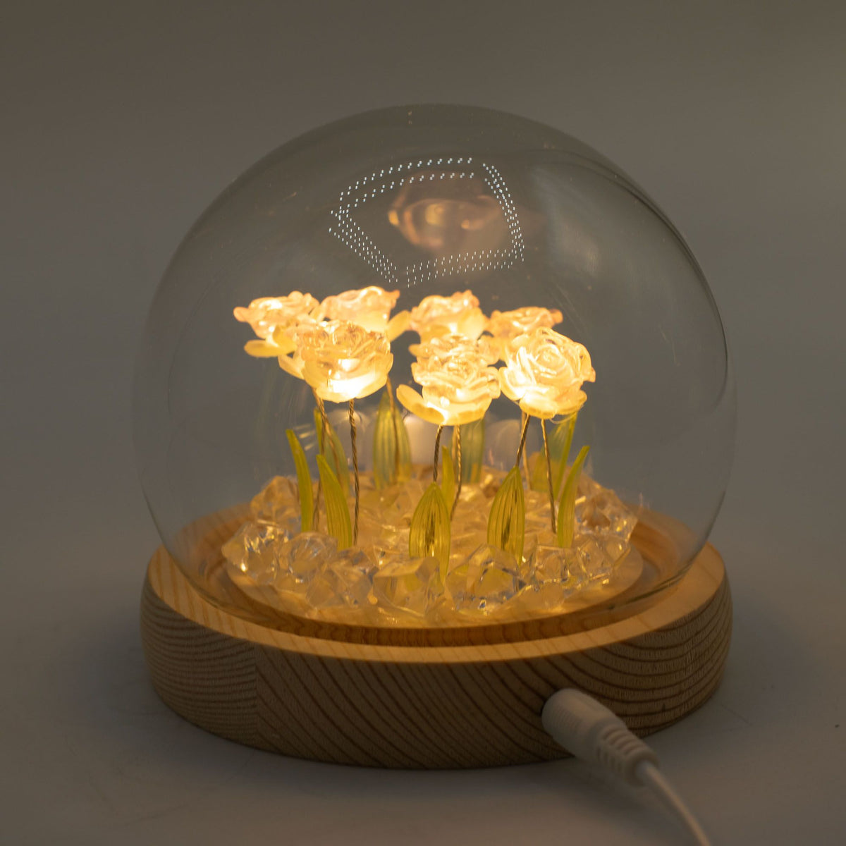 Floral Glow Garden Dome, 10 Pink Roses | USB LED Rose Lamp
