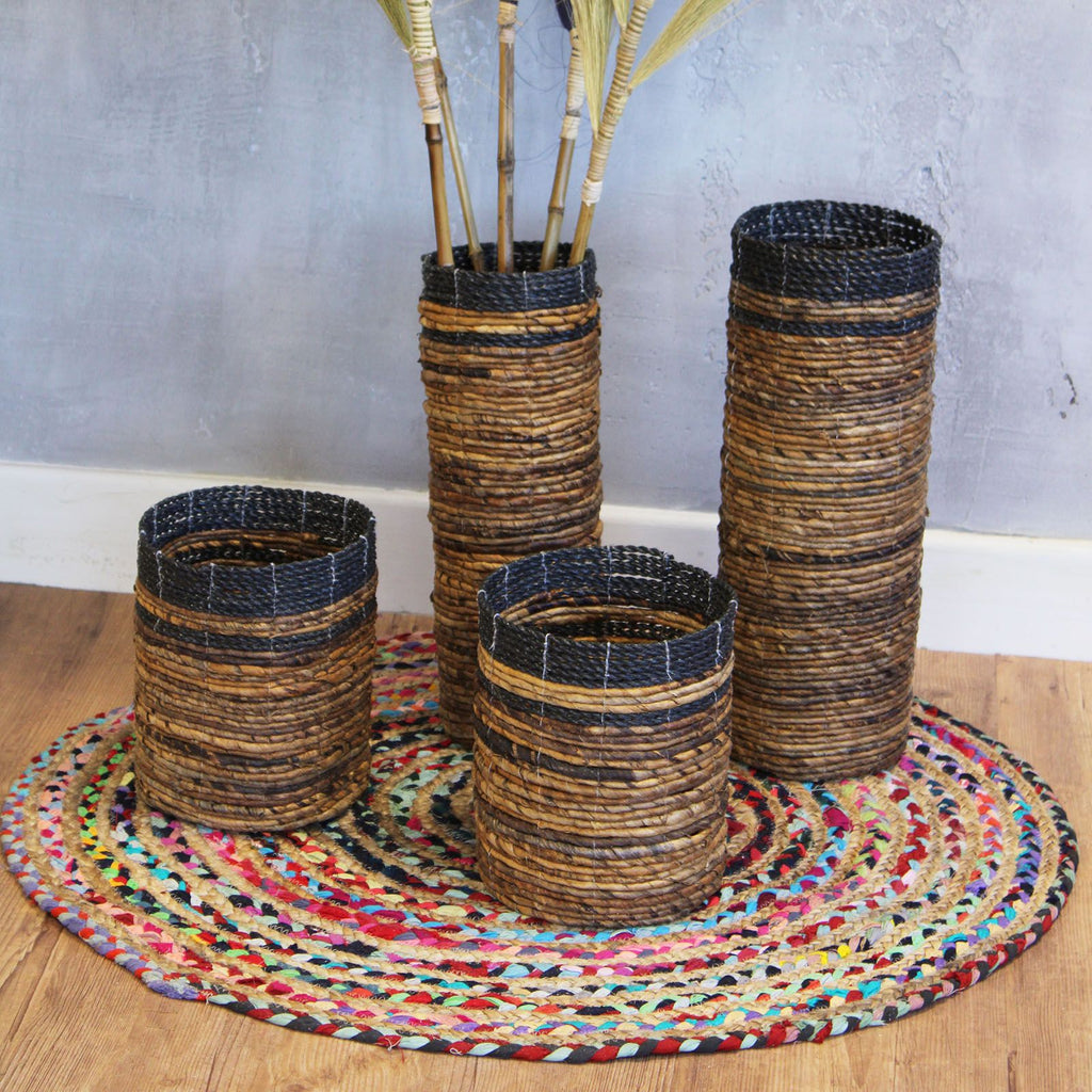 Banana Leaf Set of 2 Vases & 2 Bins | Tropical Home Decor