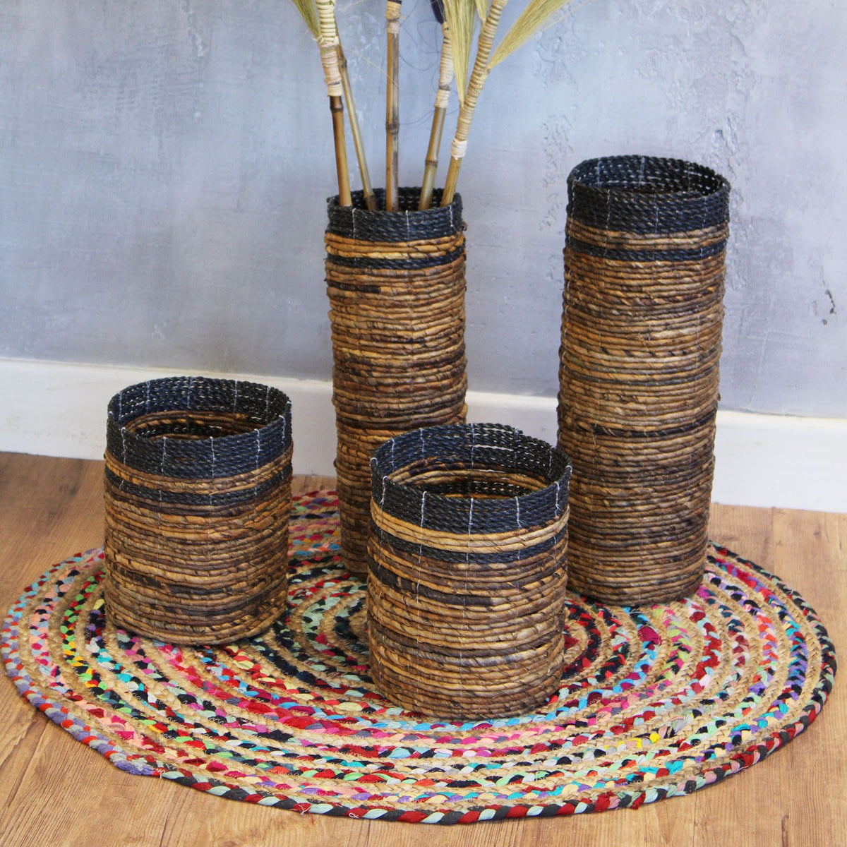 Banana Leaf Set of 2 Vases & 2 Bins | Tropical Home Decor