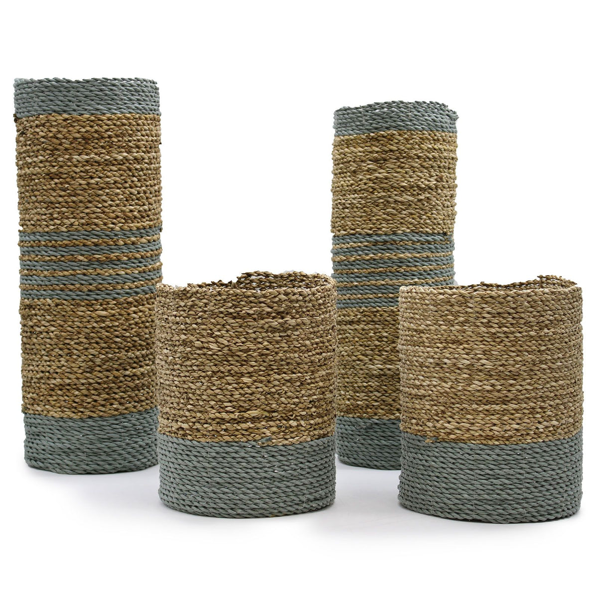 Seagrass & Grey Raffia Set | 2 Vases & 2 Woven Bins