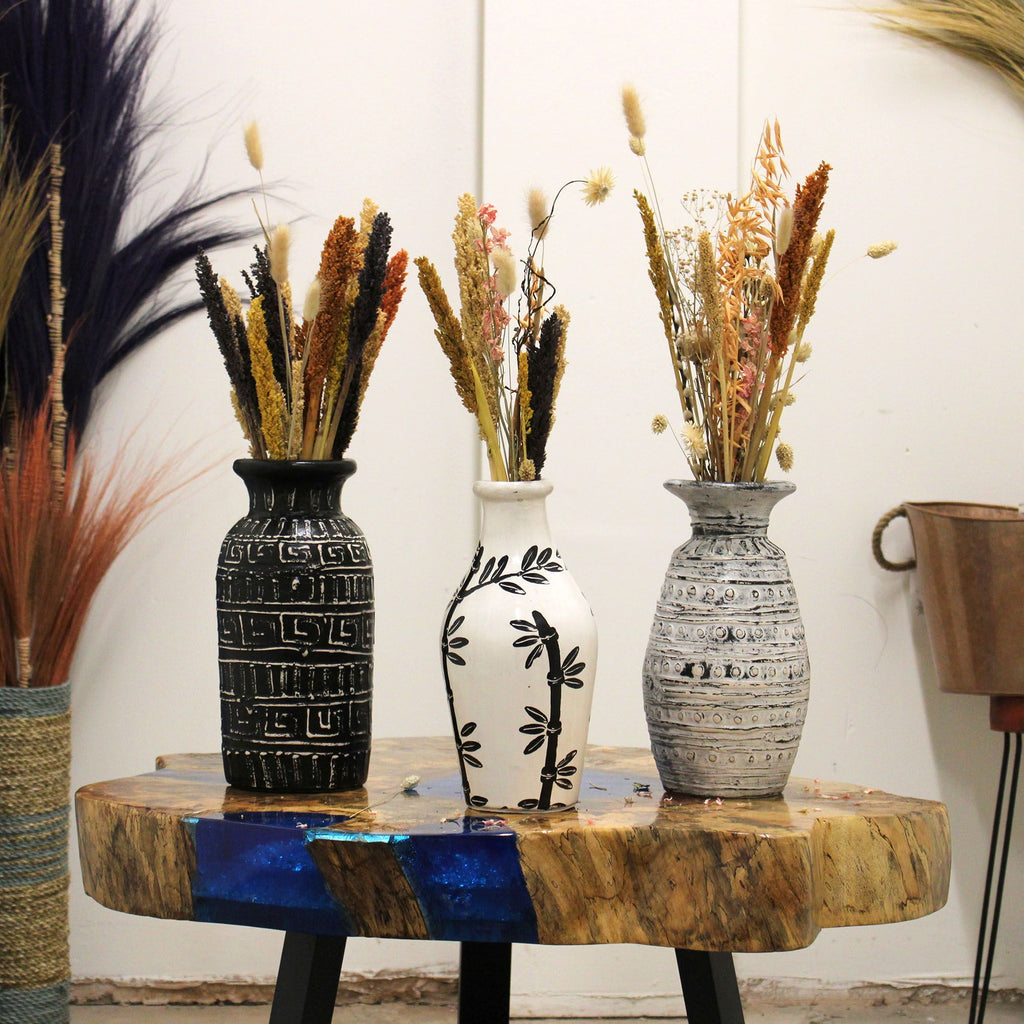 Handmade Lombok Terracotta Bud Vase – Neutral Patterned Decor