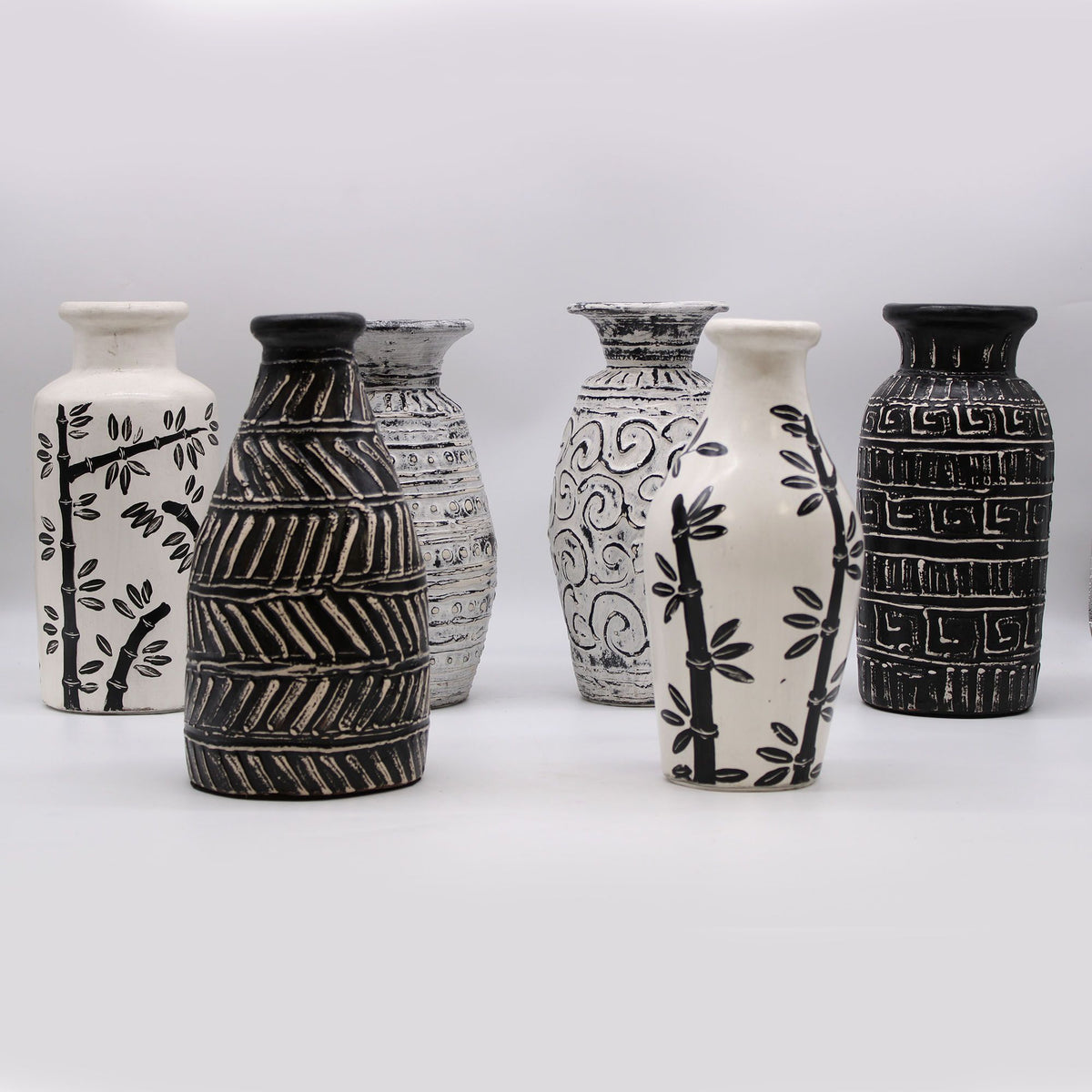 Handmade Lombok Terracotta Vase with Wide Neck – Neutral Patterned Decor