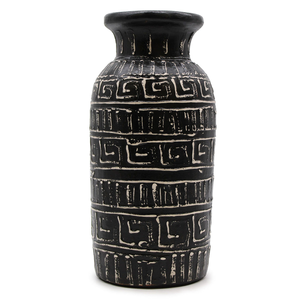 Handmade Lombok Terracotta Vase with Wide Neck – Neutral Patterned Decor