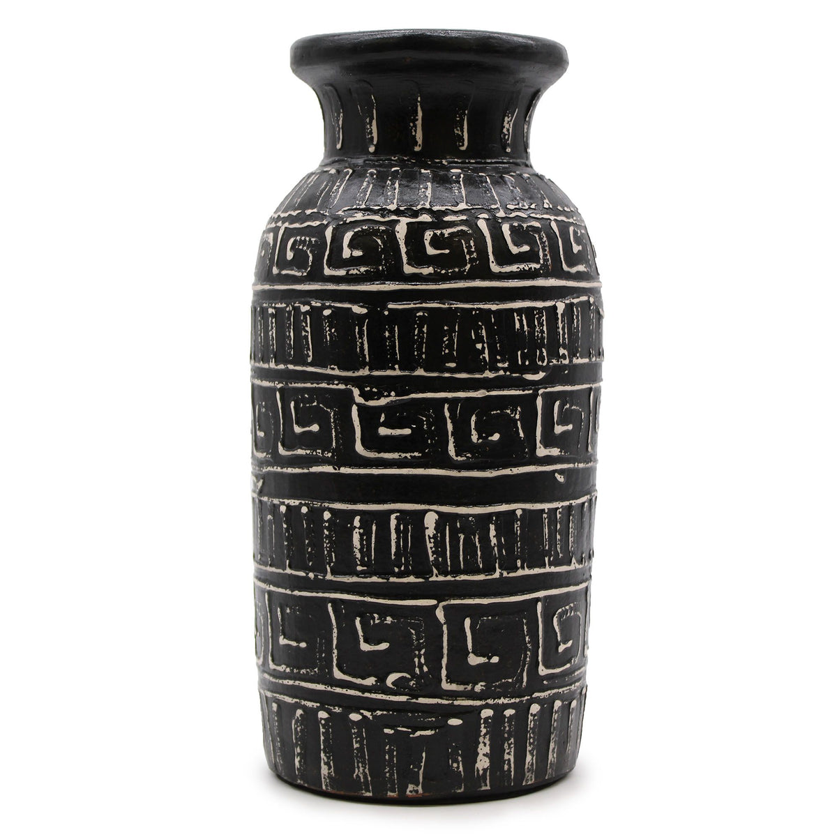 Handmade Lombok Terracotta Vase with Wide Neck – Neutral Patterned Decor