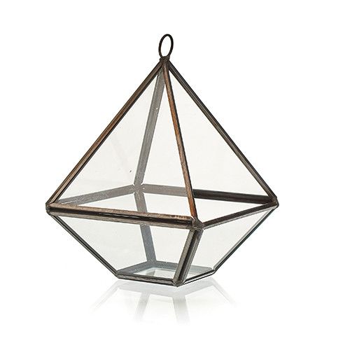 Geometric Glass Terrarium with Brass Frame | Mini Plant & Trinket Display 14.5cm