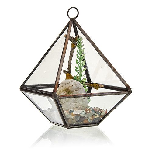 Geometric Glass Terrarium with Brass Frame | Mini Plant & Trinket Display 14.5cm
