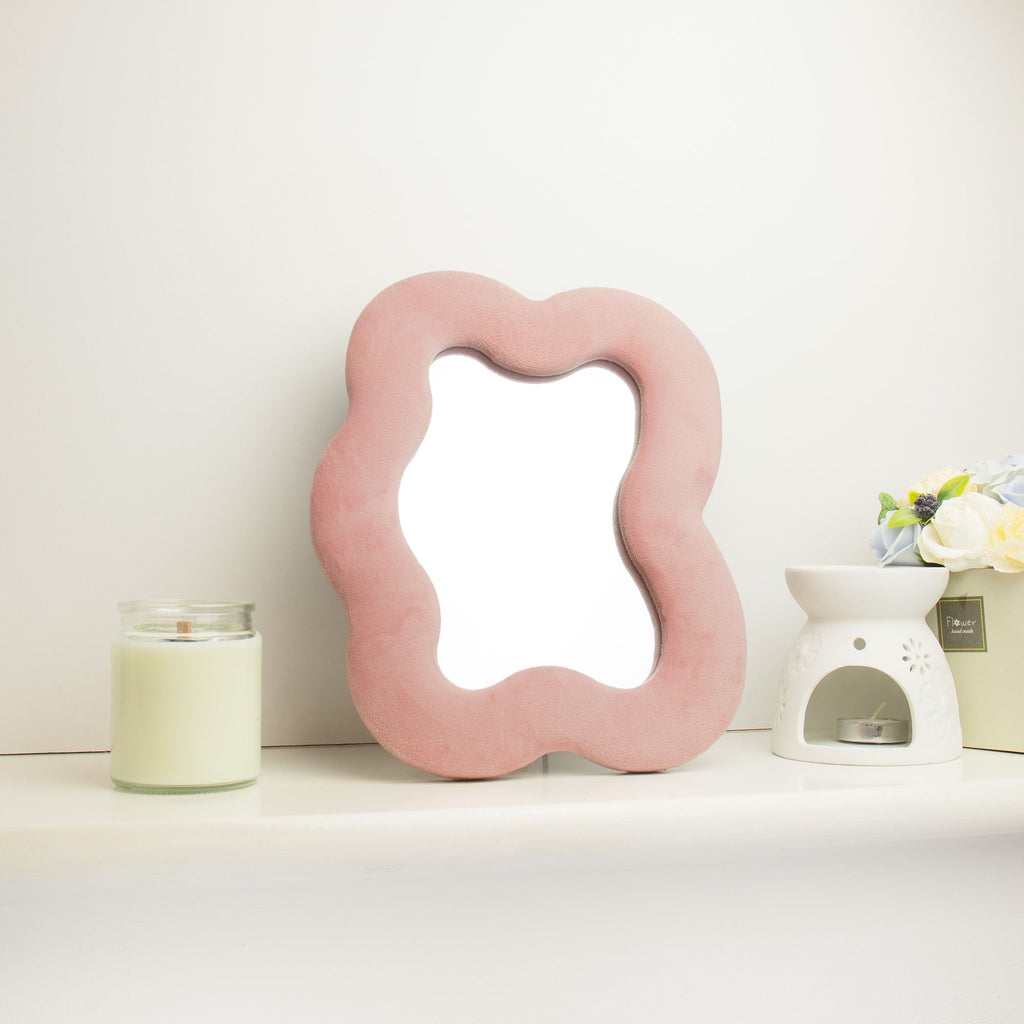Rose Blush Pebble Mirror: Pink Velvet Square Wall & Freestanding Mirror
