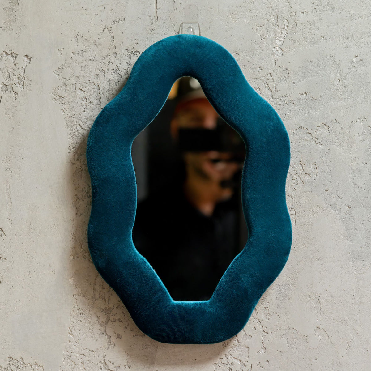 Teal Velvet Oval Mirror: Small Decorative Mirror with Stand and Hook