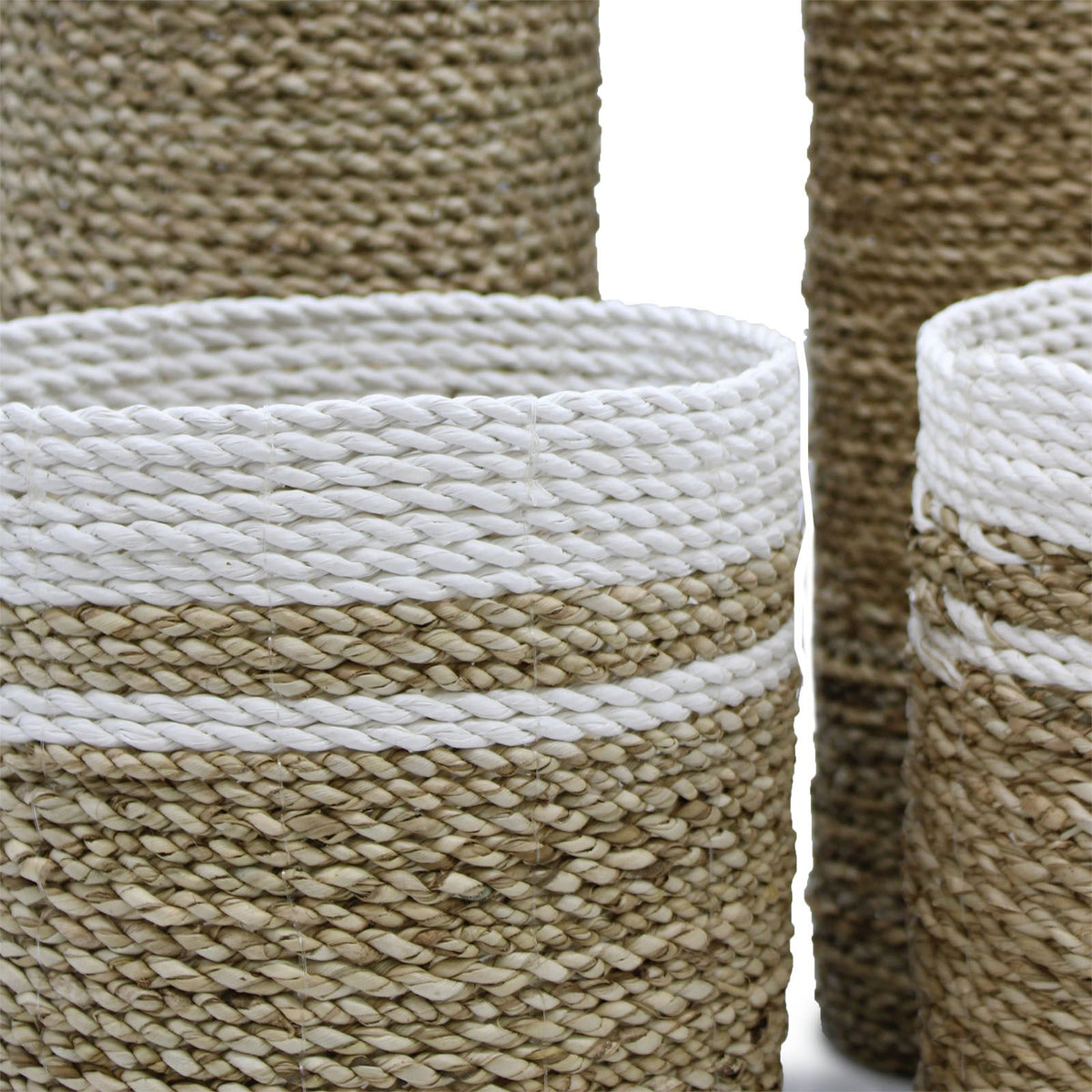 Natural Seagrass Set | 2 Woven Vases & 2 Storage Bins