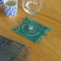 Turquoise Seagrass Fringe Coasters | Handwoven Eco
