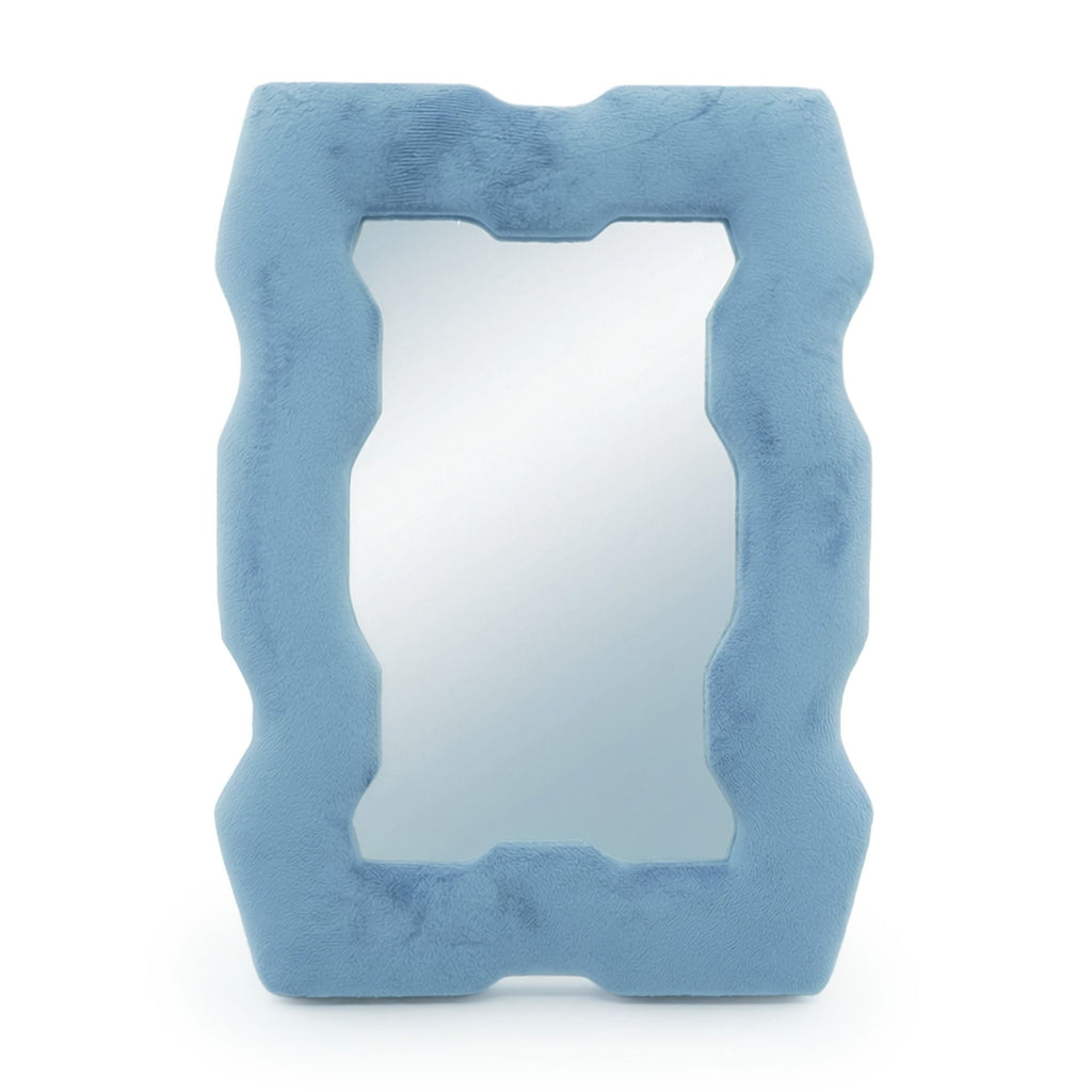 Velvet Wavy Mirror: Royal Blue Dressing Table Mirror with Stand
