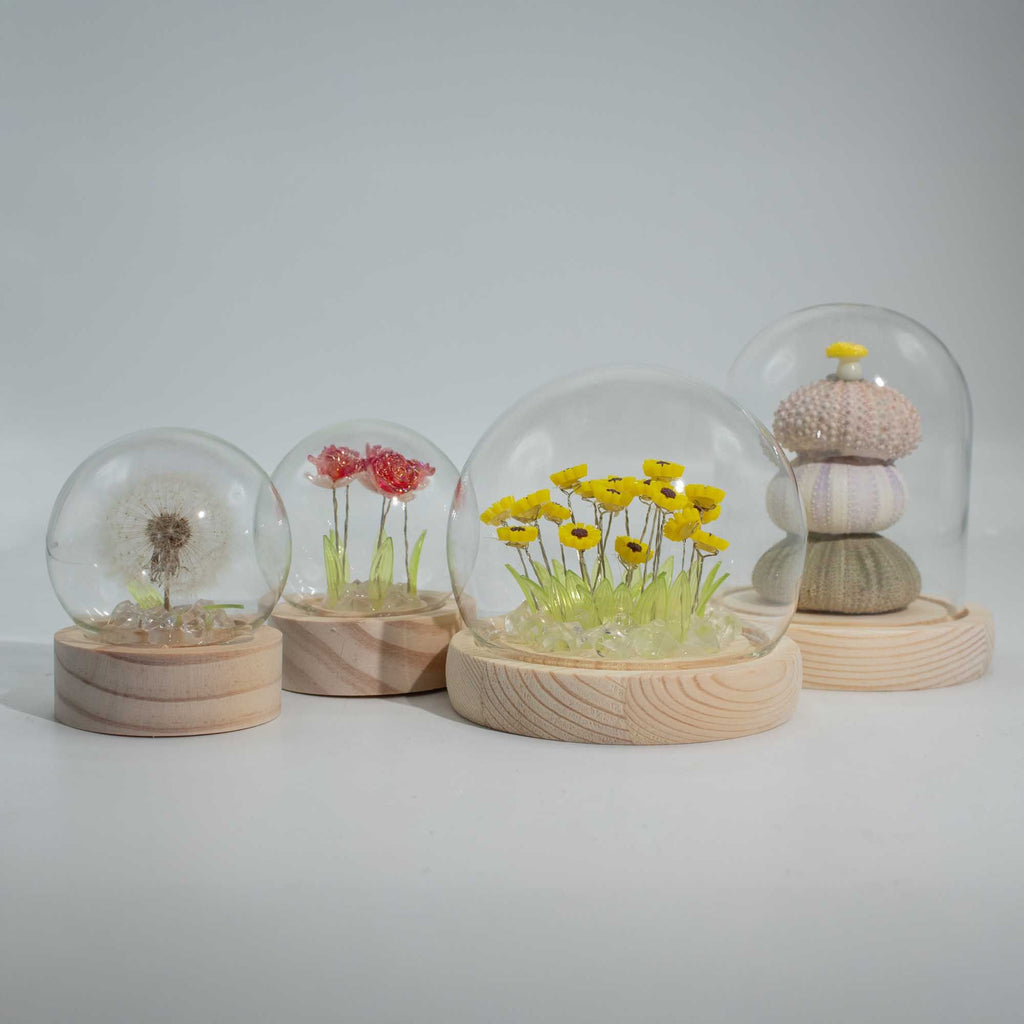 Double Dandelion Night Light: Glass Dome Lamp for Shelf or Bedside