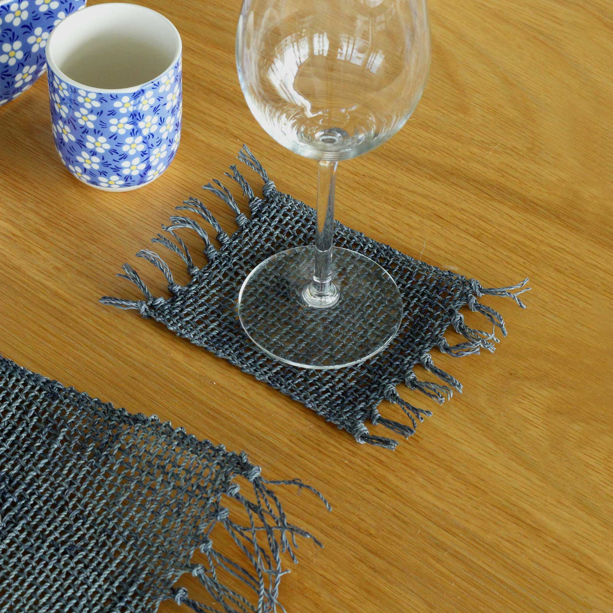 Charcoal Seagrass Fringe Coasters | Handcrafted Eco