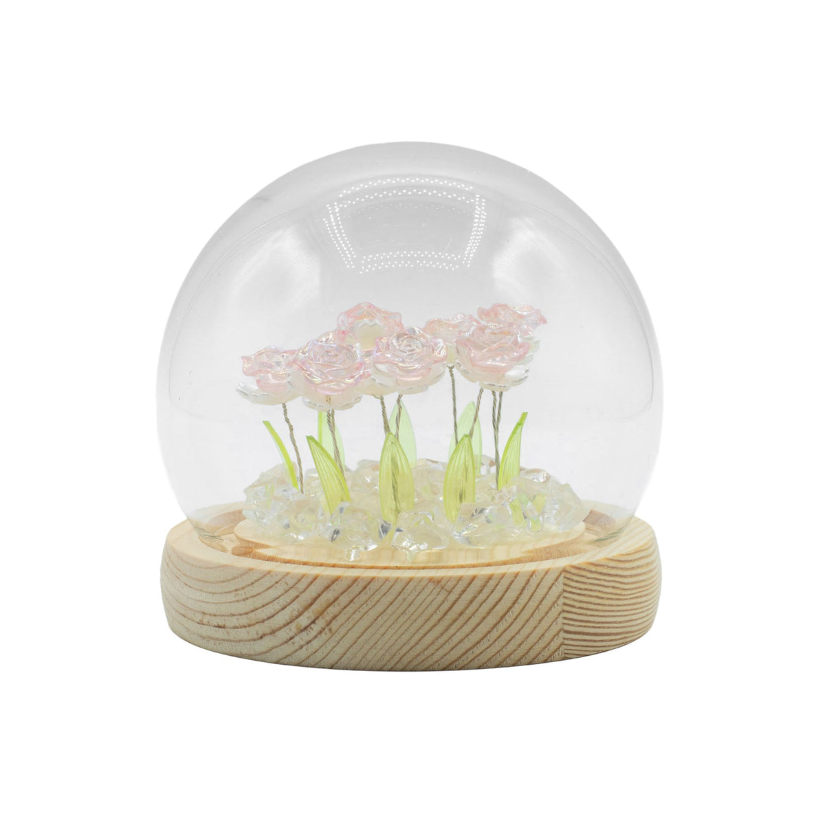 Floral Glow Garden Dome, 10 Pink Roses | USB LED Rose Lamp