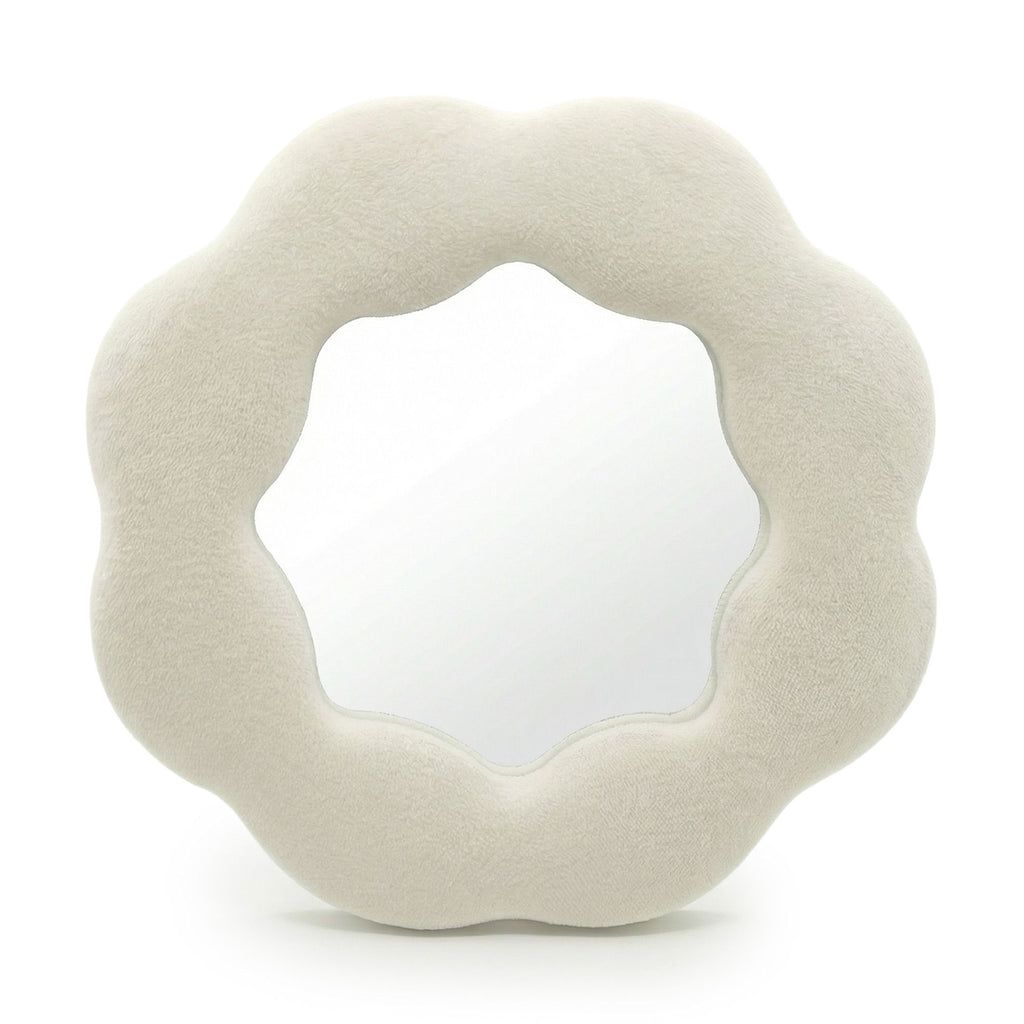 Neutral Flower Mirror: Small Padded Wall Mirror for Shelves & Dressing Tables