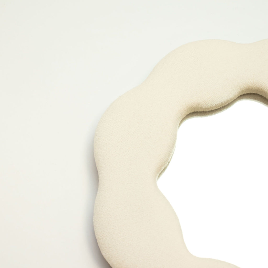 Neutral Flower Mirror: Small Padded Wall Mirror for Shelves & Dressing Tables