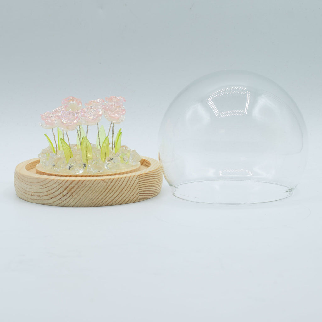Floral Glow Garden Dome, 10 Pink Roses | USB LED Rose Lamp