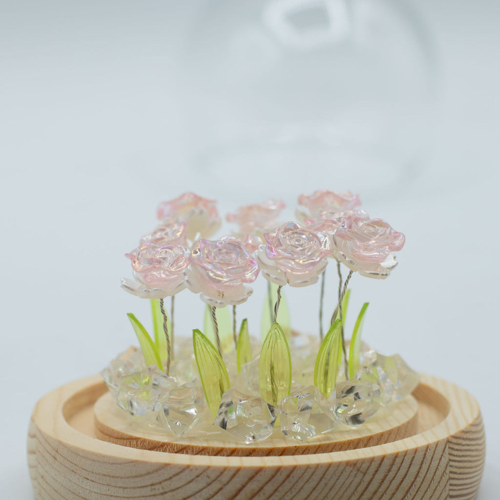 Floral Glow Garden Dome, 10 Pink Roses | USB LED Rose Lamp