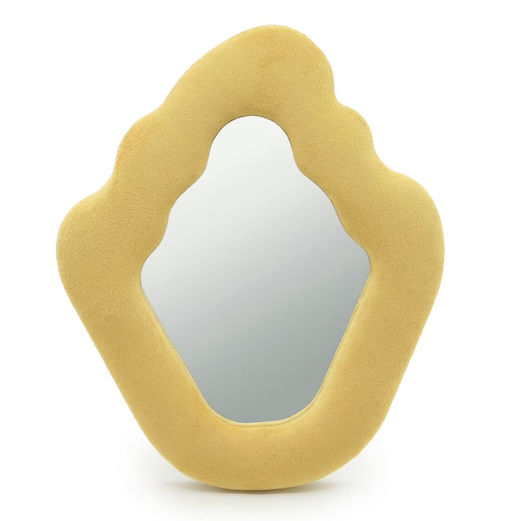 Yellow Wavy Mirror: Small Padded Mirror for Shelves, Desks & Walls