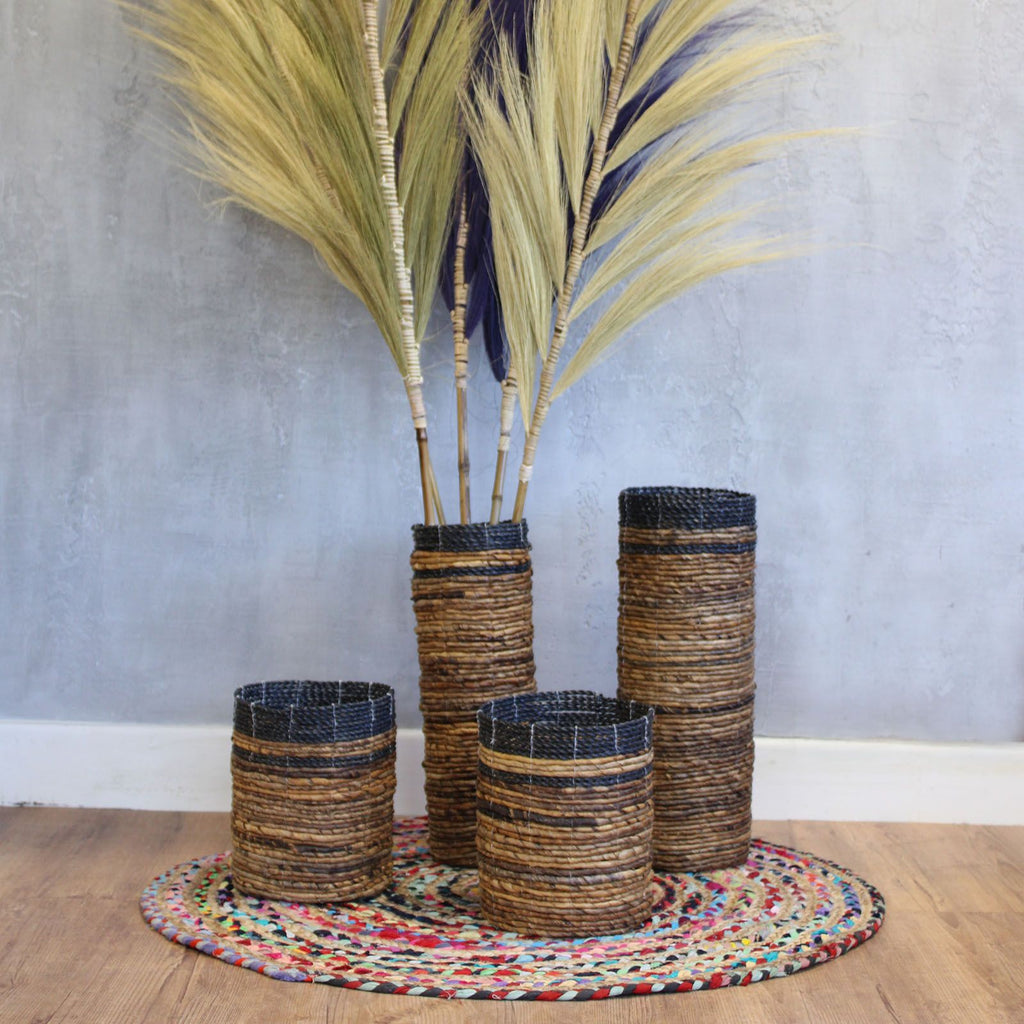 Banana Leaf Set of 2 Vases & 2 Bins | Tropical Home Decor