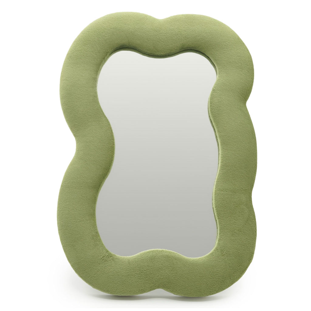Moss Green Cloud Mirror: Velvet Padded Frame Wall Mirror
