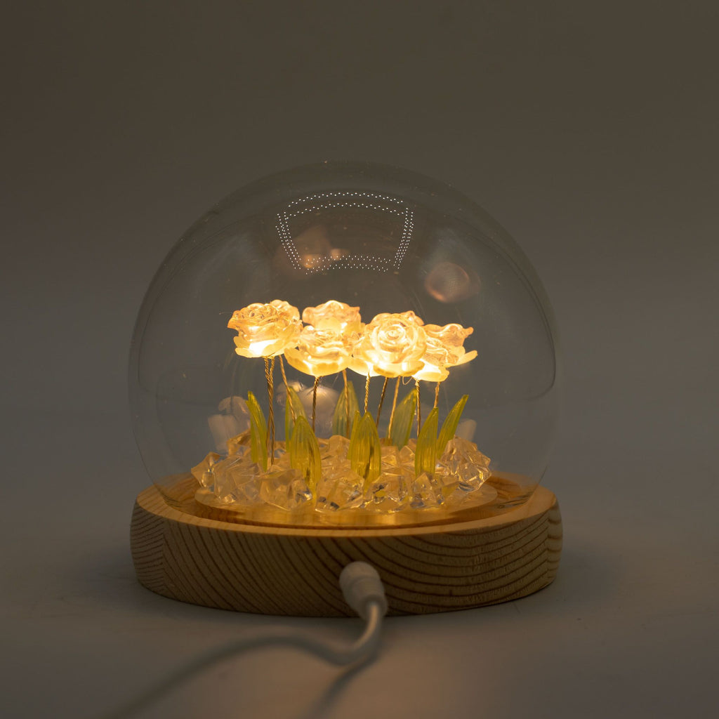 Floral Glow Garden Dome, 10 Pink Roses | USB LED Rose Lamp