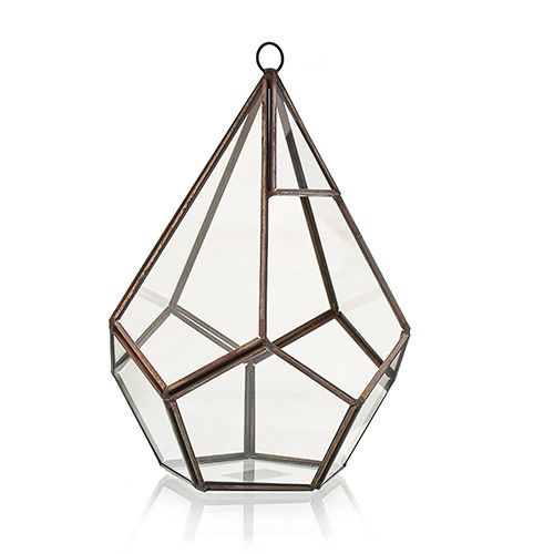 Large Geometric Glass Terrarium with Brass Frame | Plant & Trinket Display 20.5cm