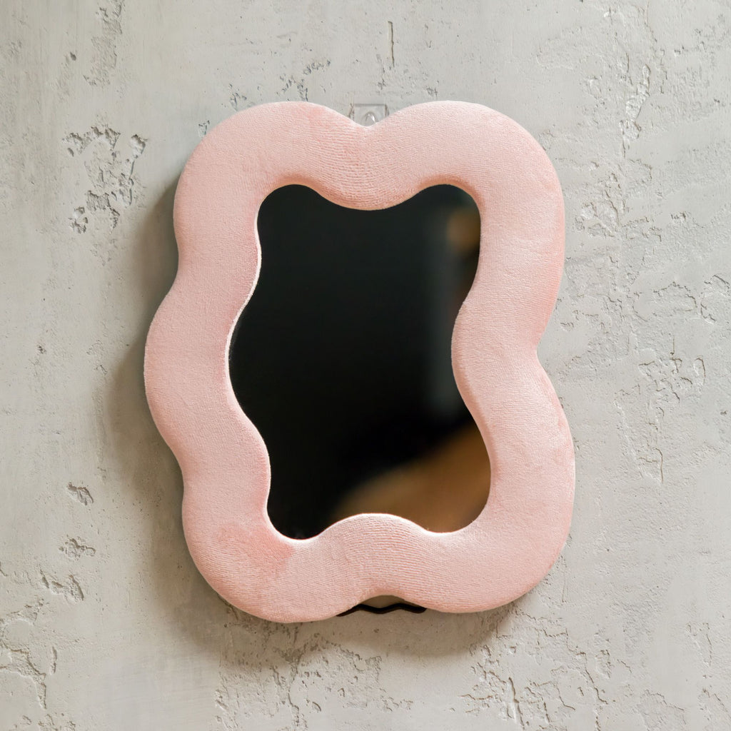 Rose Blush Pebble Mirror: Pink Velvet Square Wall & Freestanding Mirror