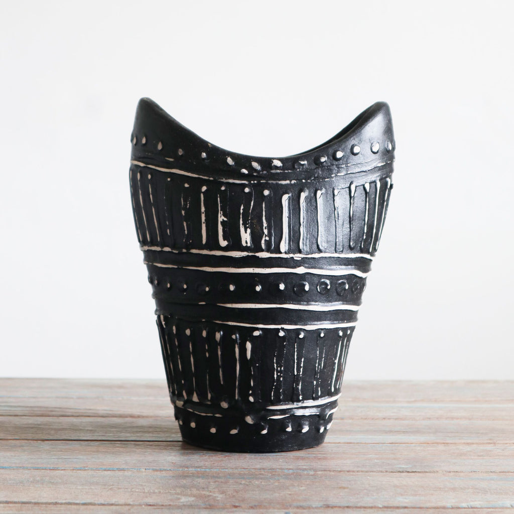 Swirls Vase in Chocolate | Handmade Lombok Terracotta