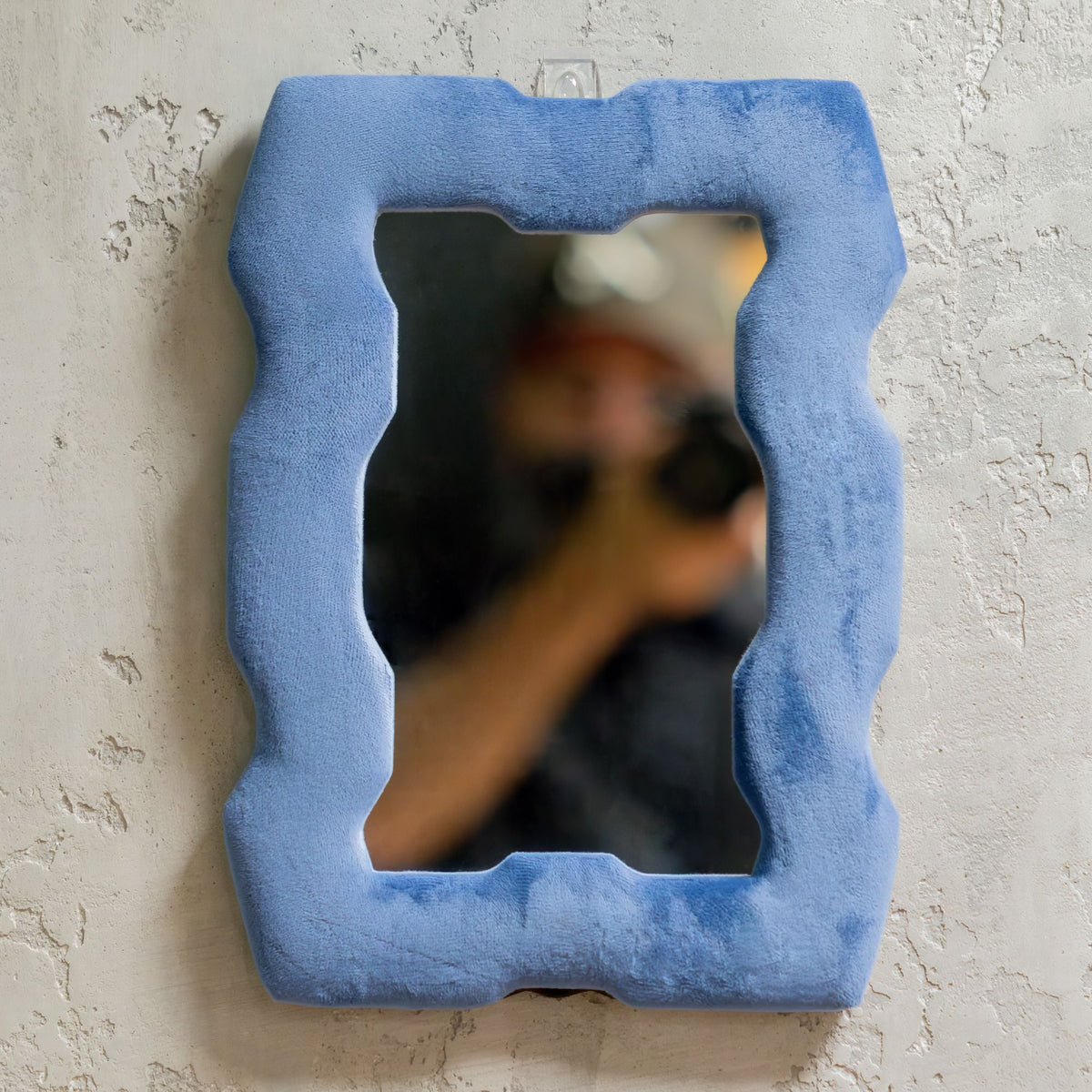 Velvet Wavy Mirror: Royal Blue Dressing Table Mirror with Stand