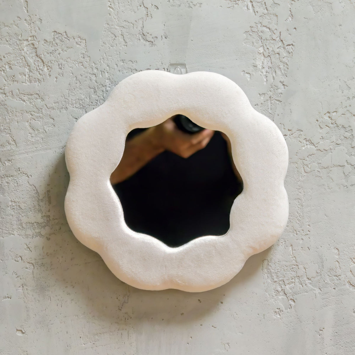 Neutral Flower Mirror: Small Padded Wall Mirror for Shelves & Dressing Tables