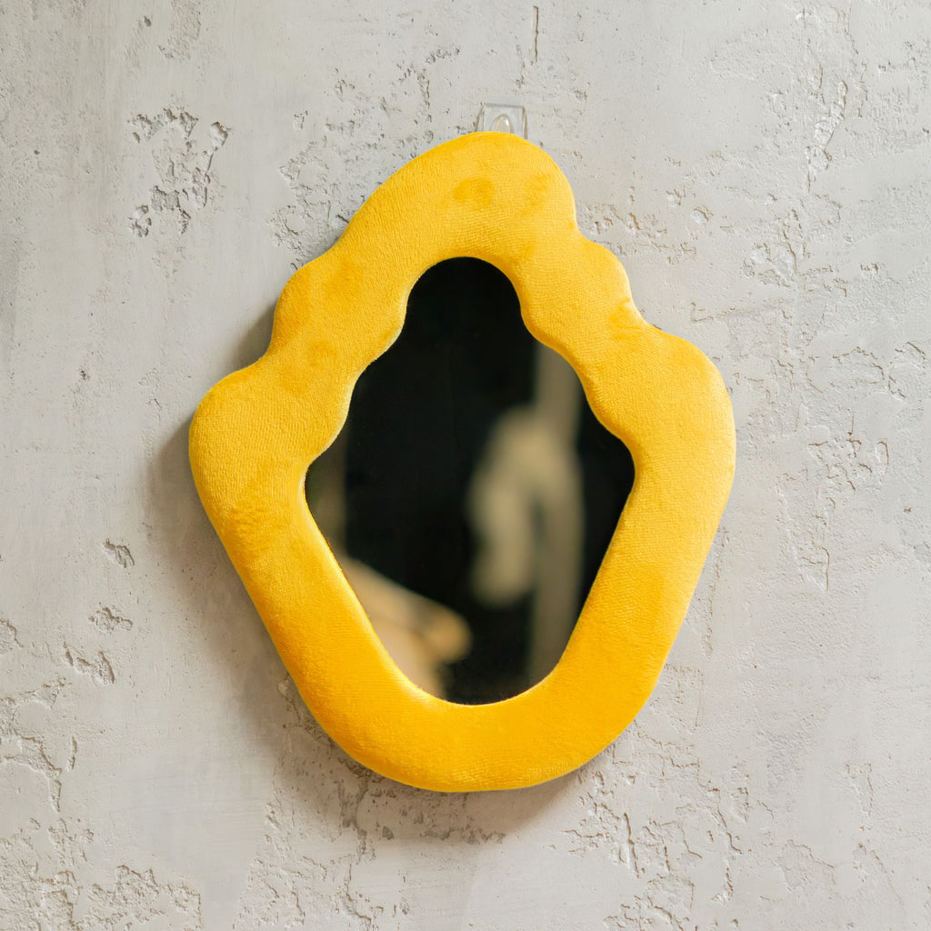 Yellow Wavy Mirror: Small Padded Mirror for Shelves, Desks & Walls