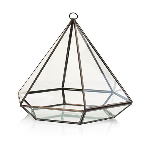 XL Geometric Glass Terrarium, Brass Frame | 22cm Wide