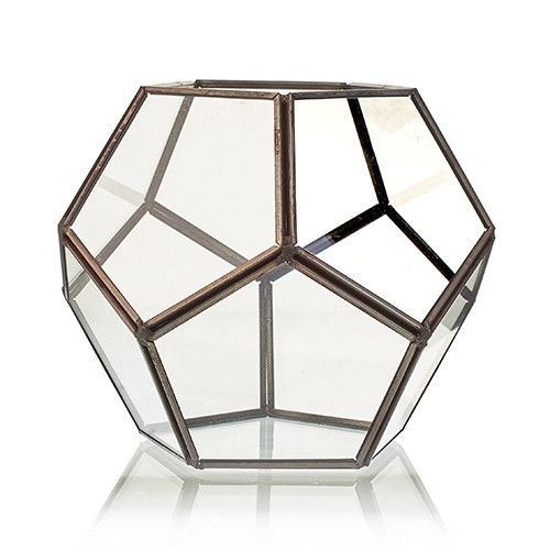 Wide Geometric Glass Terrarium with Brass Frame | Plant & Trinket Display 15cm