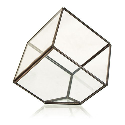 Cube on Corner Glass Terrarium with Brass Frame | Geometric Plant & Trinket Display