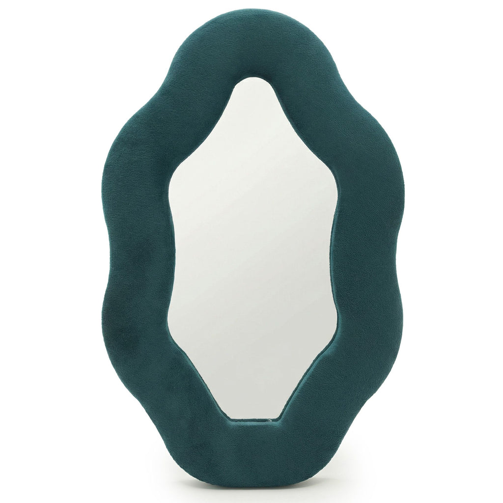 Teal Velvet Oval Mirror: Small Decorative Mirror with Stand and Hook
