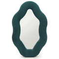 Teal Velvet Oval Mirror: Small Decorative Mirror with Stand and Hook
